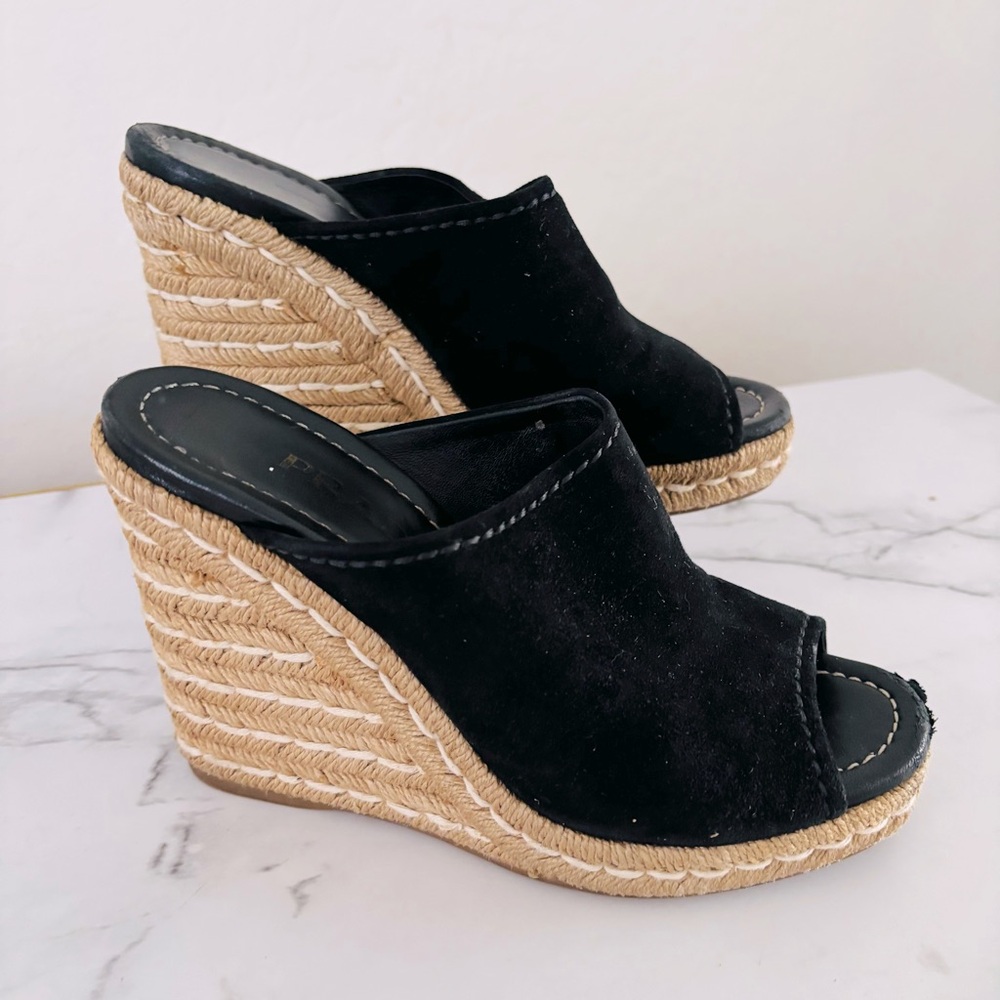 Prada Authentic Women’s Black Suede Wedge Espadrille Shoes Size IT 38 or US 8